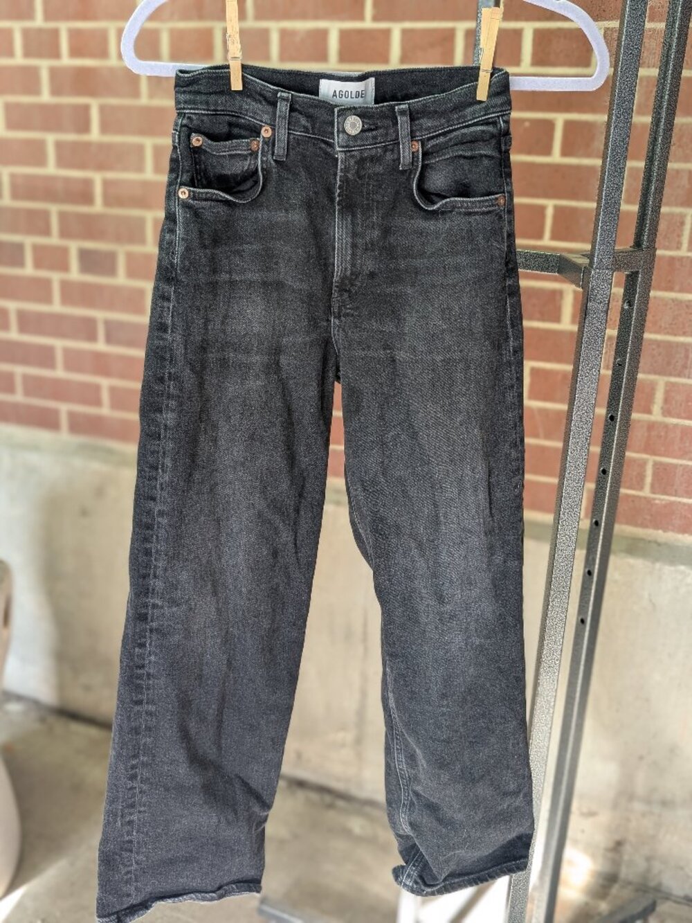 AGOLDE Women's 90s Straight Jeans Size 24 Black High Rise Organic Cotton Denim